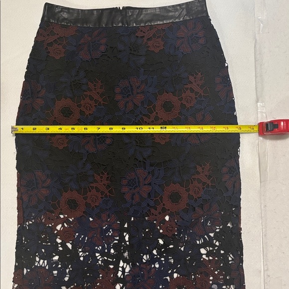Topshop lace pencil midi skirt. Black blue burgundy. Faux leather waist. Sz 4P - Picture 11 of 12